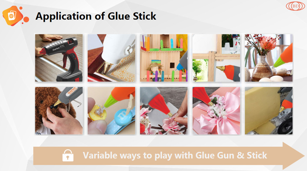 Application of hot glue gun stick